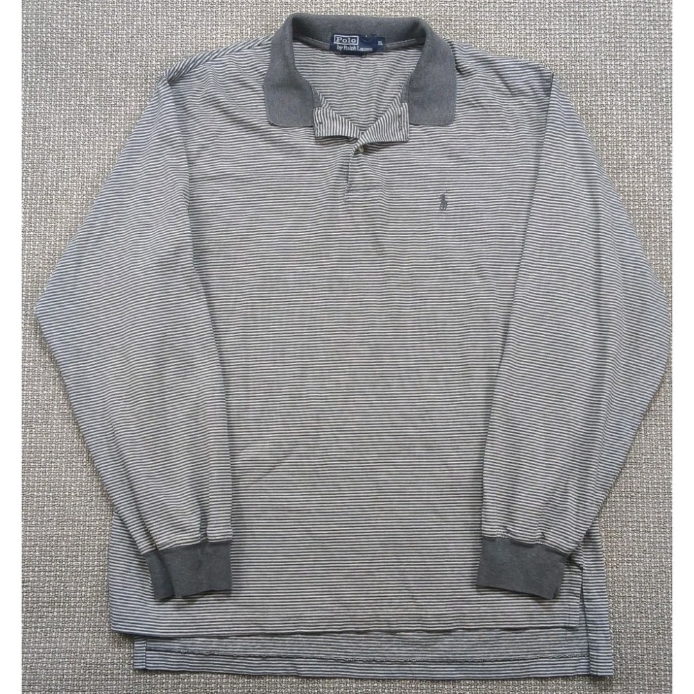 POLO By Ralph Lauren Polo Shirt Gray/ Gray Stripe Men's XL Long Sleeve